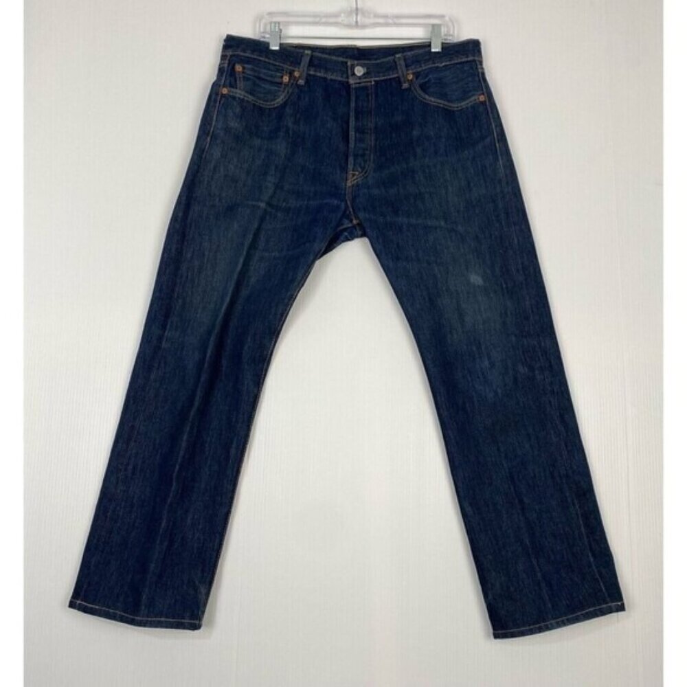 Levis 501 Jeans Mens W36 L30 Mid Rise Straight Leg Button Dark Wash Denim Blue